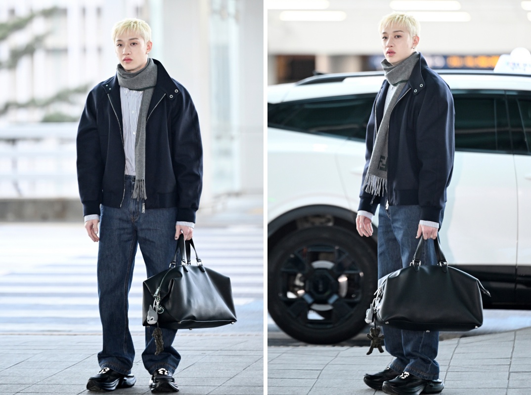 [공항패션] 스키즈 방찬, 펜디 블루종으로 절제된 세련미 뽐내 28-Image